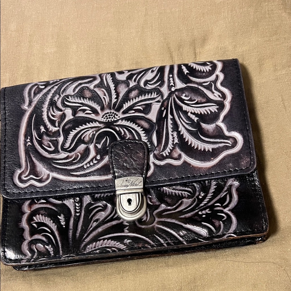 Patricia Nash Embossed Black and Gray Leather Clutch